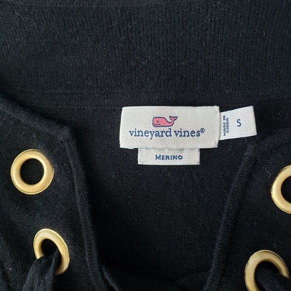 Vineyard Vines Wool Lace Up Long Sleeve Mini Black Sweater Dress - Picture 7 of 11